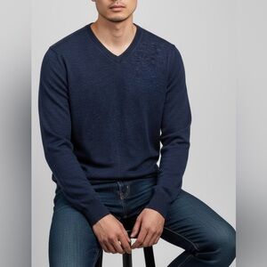 J.CREW 100% Cotton Men's Navy Blue V-Neck Sweater Size Small Preppy 90S Pullover